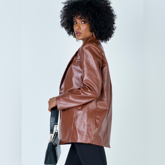 Princess Polly Jocelyn Faux Leather Blazer in Brown Size XS/S New with tag - Picture 7 of 16